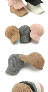Detailed knit texture and cable pattern of women's warm winter baseball caps in multi colors