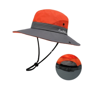 Outdoor Sunshade Bucket Hat Quick Dry Polyester Breathable Wide Brim Fishing Hiking Sun Hat With Adjustable Windproof String