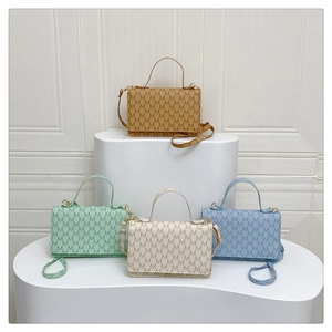Chic M-letter monogram crossbody bags in brown, green, white, and blue colors