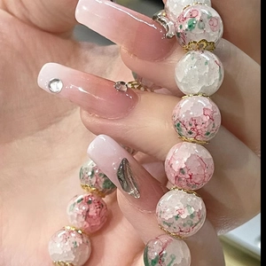 Crackle Glazed Glass Beaded Bracelet Gradient Round Beads Elastic Korean Style Sweet Fashion Hand Jewelry Women