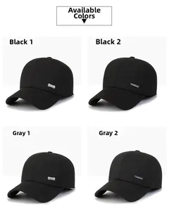 Detailed grid view of thick wool baseball caps with metal logos in black and grey