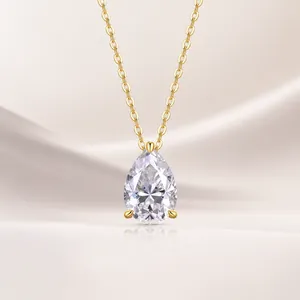 Pear Moissanite Pendant Necklace Elegant Waterdrop Design In 18K Gold Plated 925 Sterling Silver For Women