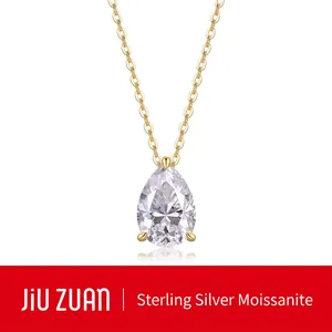 Pear Moissanite Pendant Necklace Elegant Waterdrop Design In 18K Gold Plated 925 Sterling Silver For Women