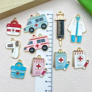 10-piece medical enamel charms set with ambulance and syringe icons for DIY jewelry