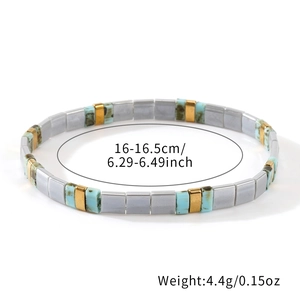 Böhmisches Miyuki Tila Perlenarmband mit goldenen Metallperlen und türkisen Quadraten