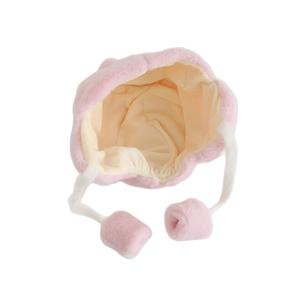 Pink plush baby winter trapper hat with warm rabbit ears and soft fleece lining