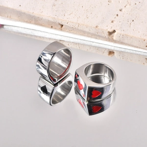 Ace of Hearts titanium steel ring set with silver finish and smooth metal surface