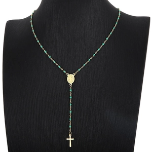 Rosary Long Y Necklace Stainless Steel Colorful Resin Beads Cross Pendant Virgin Mary Medal Religious Jewelry For Women