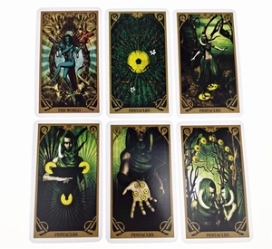 Detail view of Sea Soul Journey Oracle cards showing The World and Pentacles tarot designs