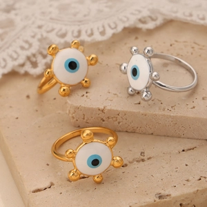 Vintage-Ringset aus Titanstahl in Gold und Silber mit Emaille-Auge-Motiven