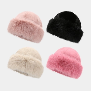 Women Winter Faux Fur Bucket Hat Thickened Warm Windproof Outdoor Russian Style Plush Soft Cold Proof Cap