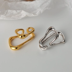 Minimalist S925 sterling silver irregular geometric ear cuffs in gold and silver finish