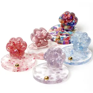 Cat paw crystal resin ornaments in five colors with crushed natural stone and gold beads