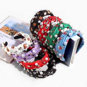 Serre-Tête Noué En Tissu Avec Imprimé Sportif Strass Et Fausses Künstliche Perles Accessoire Cheveux Mode Pour Femmes