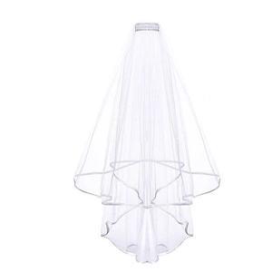 Elegant white double-layered bridal veil with silver hair comb for bachelorette parties