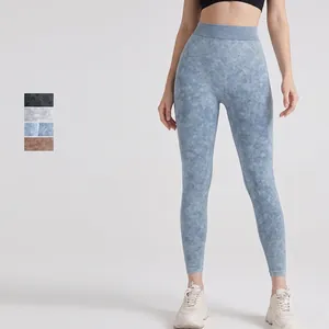 Leggings De Yoga Sans Couture Femmes Taille Haute Scrunch Butt Acid Wash Texture Marbre Push Up Fitness Nylon Spandex