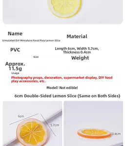 Macro detail of a PVC artificial lemon slice model with precise size dimensions in cm