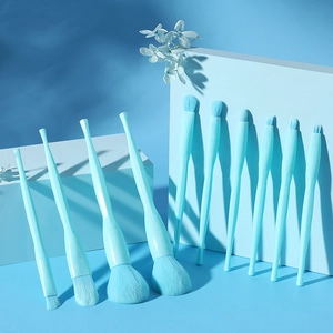 Blue 10-piece professional makeup brush set for powder, blush, and eyeshadow tools