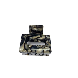 Elegant large square acetate hair claw clip with black and white marble pattern