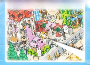 Detail of 3D miniature Anna’s Villa sticker featuring cute bears and a pink vintage car