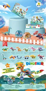 Educational 12-in-1 dinosaur building block set showing various dinosaur models for kids