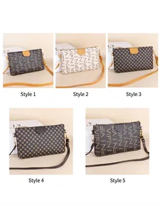Detail view of five different patterned PU leather crossbody bags with VIFN logo