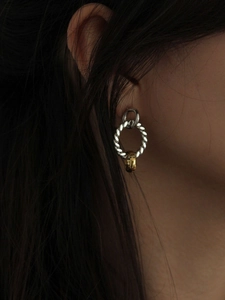 Mixed-metal S925 sterling silver twisted circle earrings with interlocking gold and silver hoops