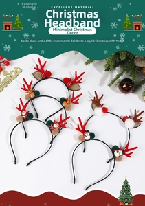 Détails de serre-têtes de Noël avec bois de renne et motifs de Père Noël festifs