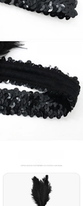 Détails du bandeau en plumes noires à paillettes avec bande tricotée élastique style années 20