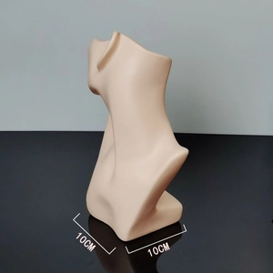 Detail view of skin-toned PVC portrait jewelry display stand with dimensions 10x10cm