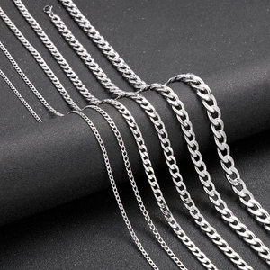 Stainless Steel Cuban Link Chain Necklace For Men Hip Hop Punk Streetwear Jewelry Silver Tone