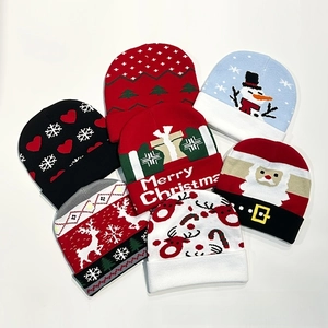 Detailed collection of festive Christmas knit hats with snowflake and reindeer patterns