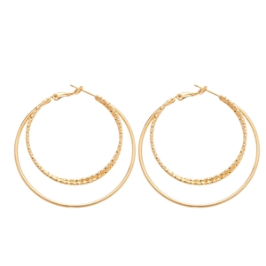 18k gold plated triple layered circular hoop earrings for women on white background