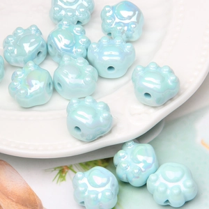Iridescent light blue acrylic cat paw beads for DIY jewelry and beaded crafts