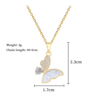 Detail view of shell butterfly pendant necklace showing 40+5cm length and dimensions
