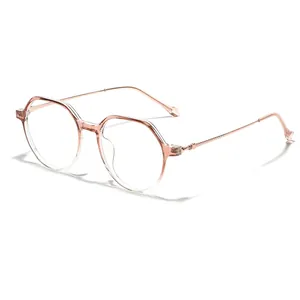 Retro geometric TR90 eyeglasses with pink frames and anti-blue light UV400 protection