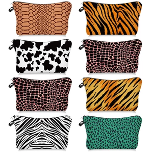 Animal Print Cosmetic Bag Polyester Travel Toiletry Pouch Zipper Portable Makeup Organizer Daily Use For Women