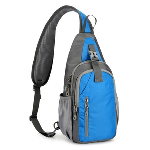 Waterproof blue nylon crossbody sling bag for outdoor sports with breathable padded strap