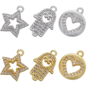 Mini Star Hamsa Hand Heart Charms Brass Cubic Zirconia Micro Pave DIY Jewelry Making Accessories For Necklaces Bracelets