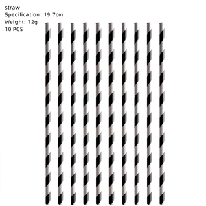 Close-up of black and white spiral football themed paper straws for party decoration