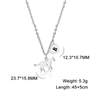 Silver stainless steel horse pendant and heart charm necklace with B letter engraving