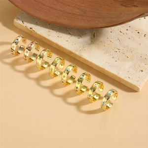 Adjustable 14K gold plated evil eye rings set with colorful zircon stones on stone base