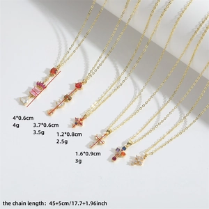 Minimalist 18K gold style cross pendant necklace with colorful zircon on O-chain