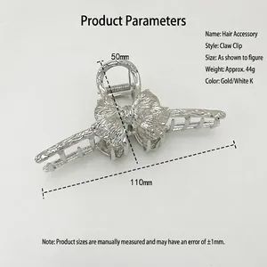 Silver bow alloy hair claw clip with wrinkled texture for thick hair, 110mm length