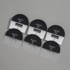 Set of 6 black and frosted hair claw display cards with gold Hello smiley face