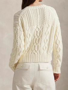 Retro cremeweißer Zopfstrickpullover mit Vintage-Textur und lockerem Schnitt