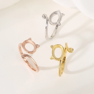 Tre anelli a gatto minimalisti in argento 925 placcato oro, argento e oro rosa lucido