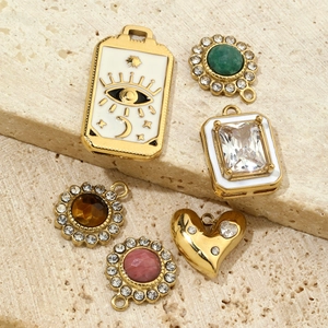 French geometric titanium steel charms with natural stones and zirconia on stone base