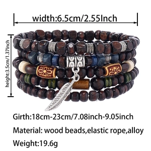 Detailed size specifications for handmade multilayer wood bead elastic bracelet
