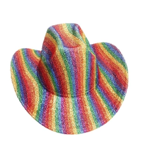 Sparkly rainbow striped western cowboy hat for festive parties and stage performances
